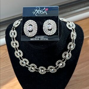 Rosa Austrian Crystal Necklace & Clip-On Earrings Set | Bridal/MOB/Evening